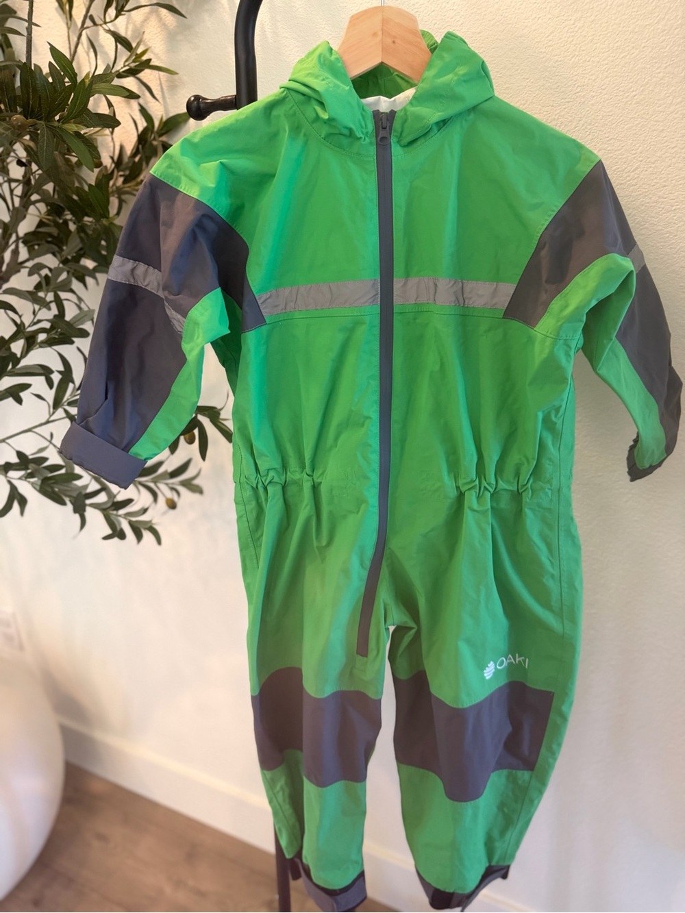 Oaki Green and Gray Kids Waterproof One-Piece Rain Suit 6/7
